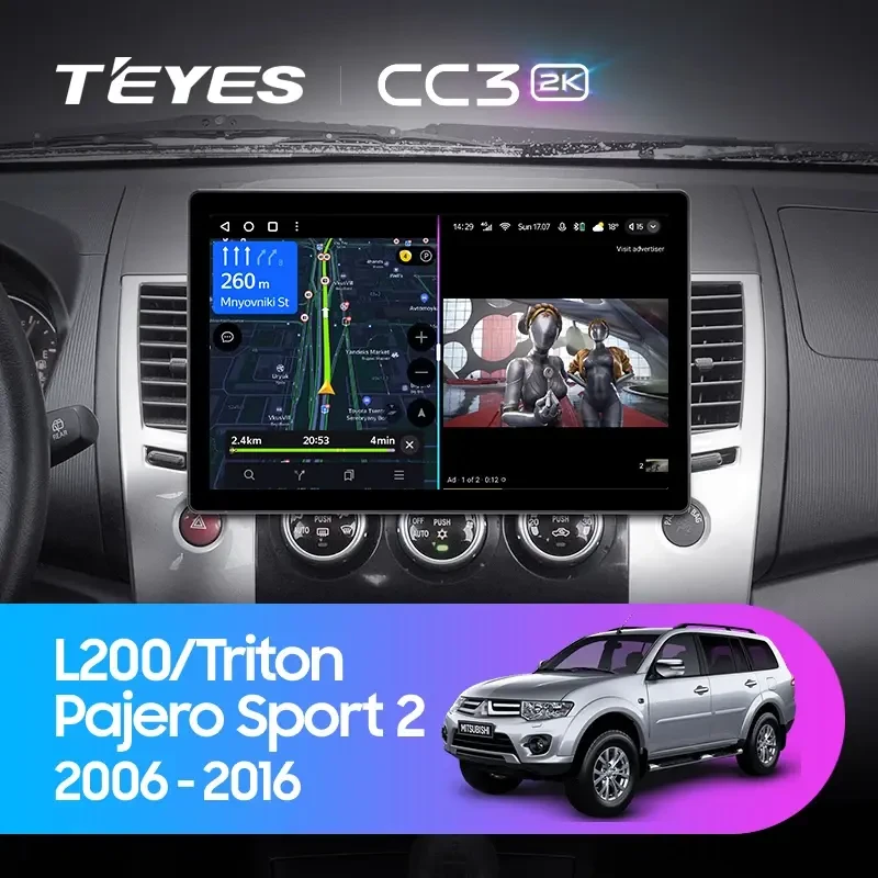  Магнитола Teyes CC3 2K 13" Mitsubishi L200 4 2006-2015, Pajero Sport 2 2008-2015